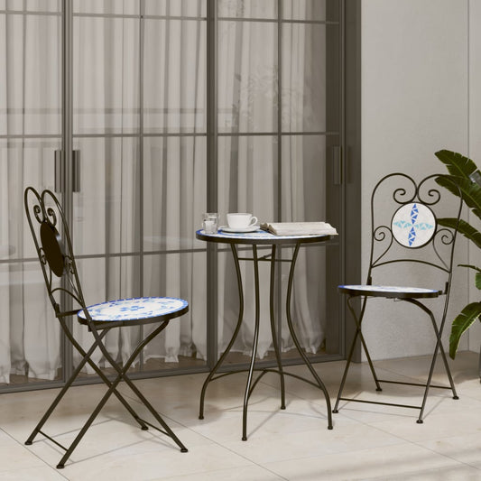 Bistrobord Med Mosaikk Blå Og Hvit Jern Og Keramikk