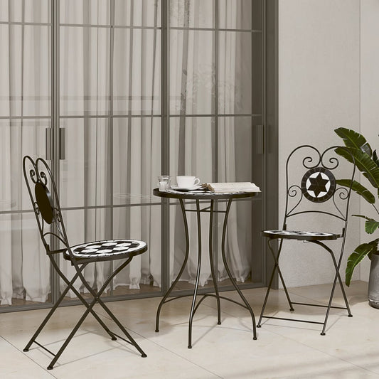 Bistrobord Med Mosaikk Svart Og Hvit Jern Og Keramikk