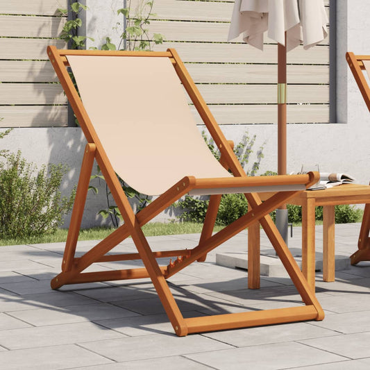 Sammenleggbar Strandstol Beige Heltre Eukalyptus Og Stoff