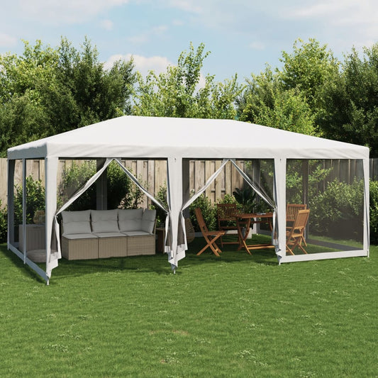 Festtelt Med 10 Sidevegger Av Netting Hvit 6X4 M Hdpe