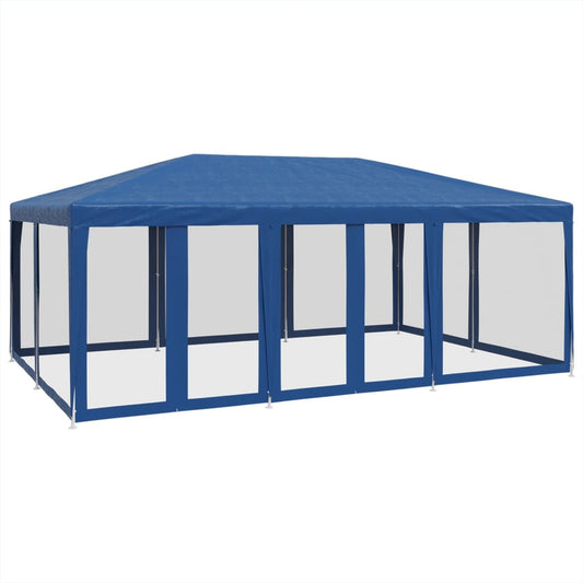 Festtelt Med 10 Sidevegger Av Netting Blå 6X4 M Hdpe