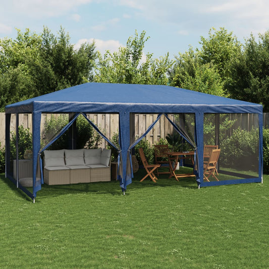 Festtelt Med 10 Sidevegger Av Netting Blå 6X4 M Hdpe