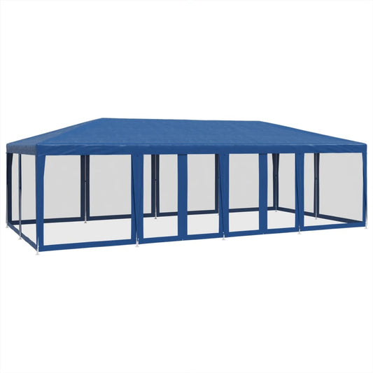 Festtelt Med 12 Sidevegger Av Netting Blå 8X4 M Hdpe