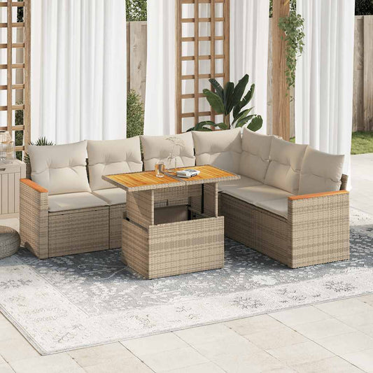 Hagesofaer Med Puter 7 Deler Beige Polyrotting Akasie
