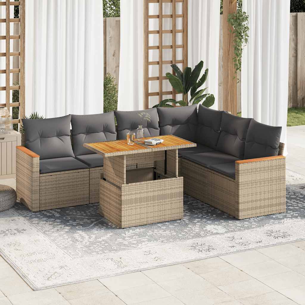 Hagesofaer Med Puter 7 Deler Beige Polyrotting Akasie