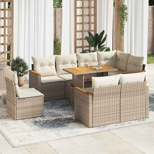 Hagesofaer Med Puter 9 Deler Beige Polyrotting Akasie