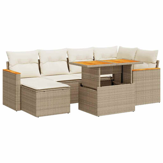 Hagesofaer Med Puter 7 Deler Beige Polyrotting Akasie