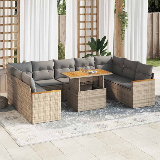 Hagesofaer Med Puter 10 Deler Beige Polyrotting Akasie