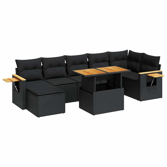 Hagesofaer Med Puter 8 Deler Svart Polyrotting Akasie