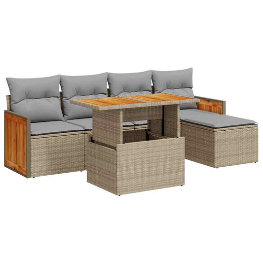 Hagesofaer Med Puter 6 Deler Beige Polyrotting Akasie