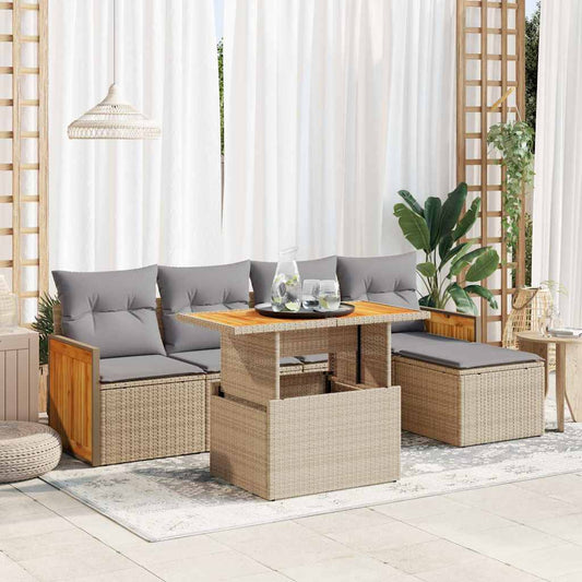 Hagesofaer Med Puter 6 Deler Beige Polyrotting Akasie