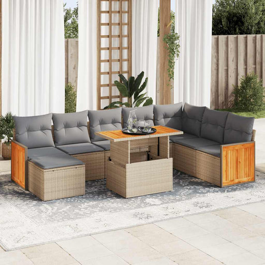 Hagesofaer Med Puter 9 Deler Beige Polyrotting Akasie