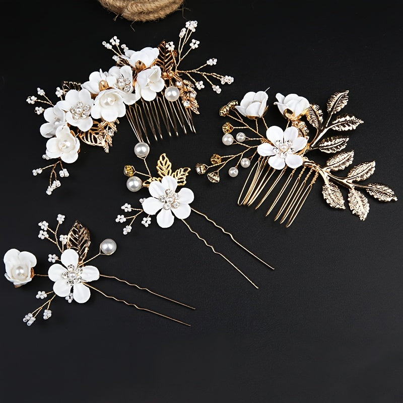 4pcs Bridal Crystal & Pearl Hair Clips – Elegant Wedding Accessories