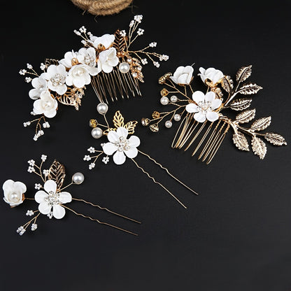 4pcs Bridal Crystal & Pearl Hair Clips – Elegant Wedding Accessories