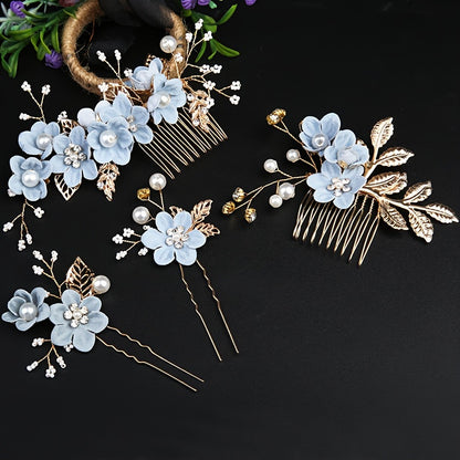 4pcs Bridal Crystal & Pearl Hair Clips – Elegant Wedding Accessories