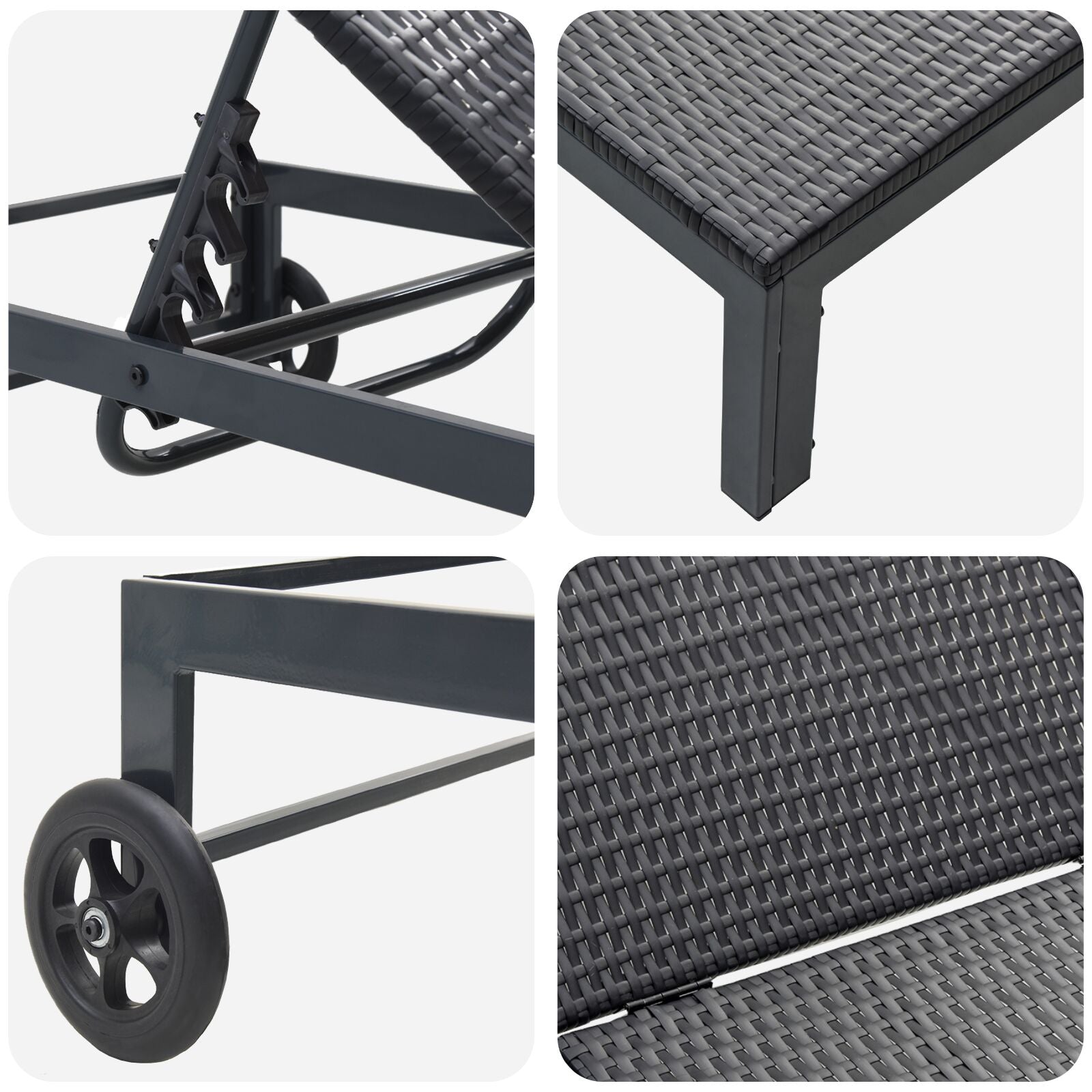 Solsenger 2 Stk Med Hjul Og Bord Svart Poly Rattan