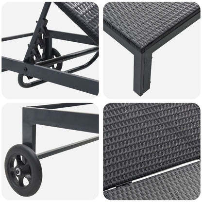 Solsenger 2 Stk Med Hjul Og Bord Svart Poly Rattan