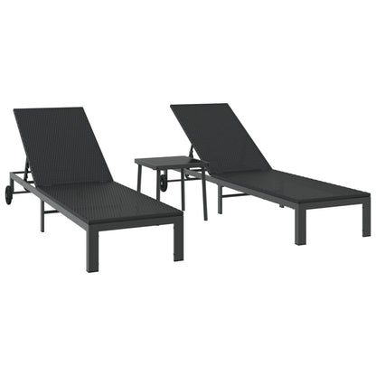Solsenger 2 Stk Med Hjul Og Bord Svart Poly Rattan
