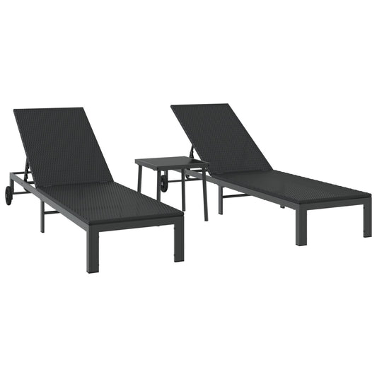 Solsenger 2 Stk Med Hjul Og Bord Svart Poly Rattan