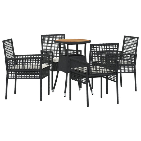 Spisemøbelsett Set Med 5 Svart Rattan, Polyester Holdbar