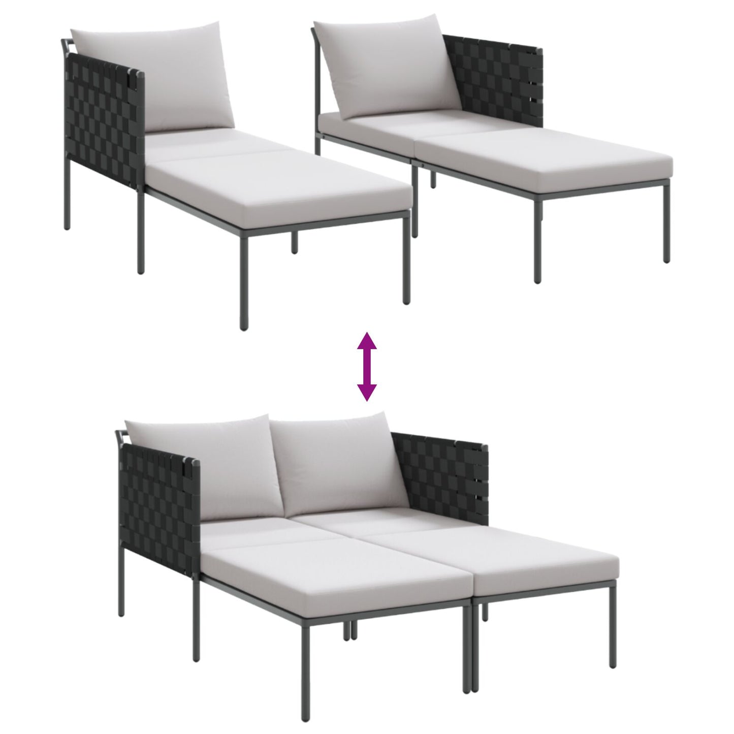 Solseng Med Puter For 2 Personer Anthracite 115X153X69,5 Cm Stål