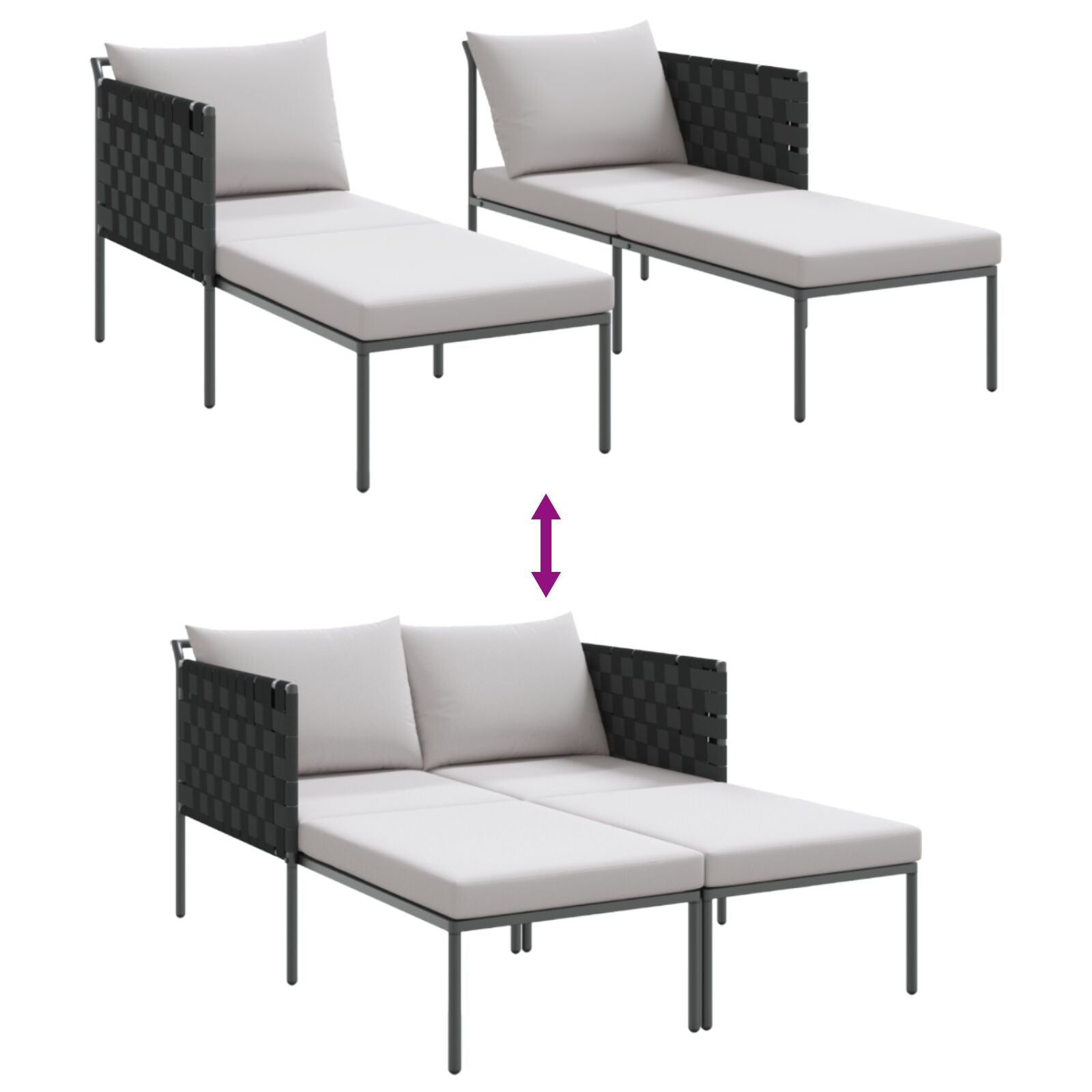 Solseng Med Puter For 2 Personer Anthracite 115X153X69,5 Cm Stål