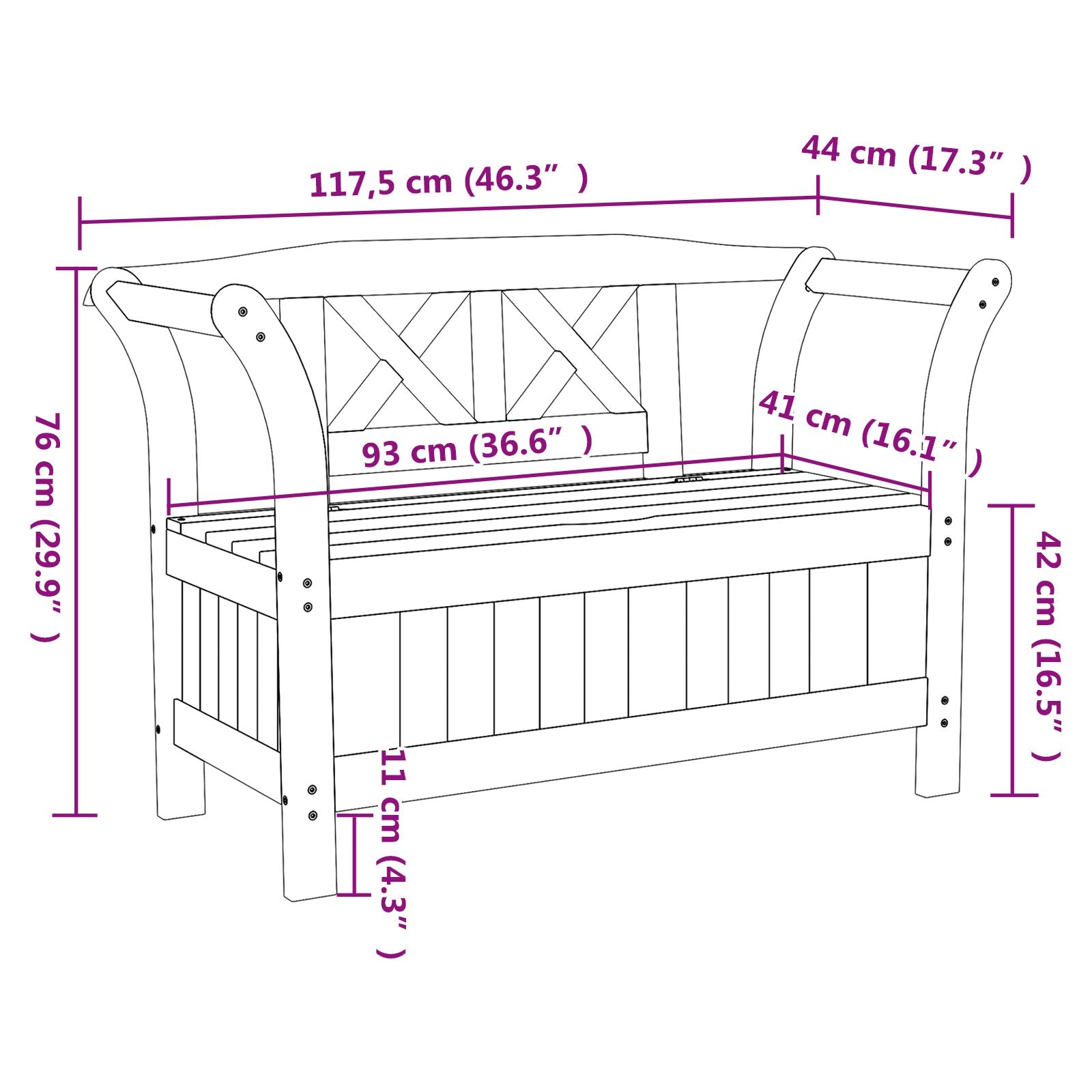 Hageoppbevaringsbenk 119X76X44 Cm Solid Tre Furu
