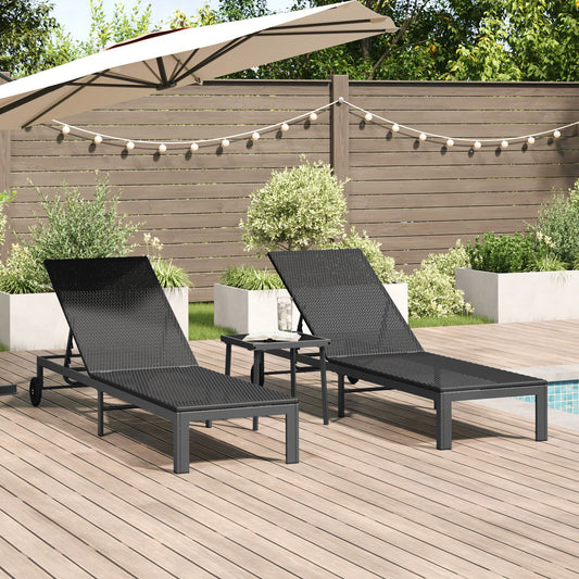 Solsenger 2 Stk Med Hjul Og Bord Svart Poly Rattan