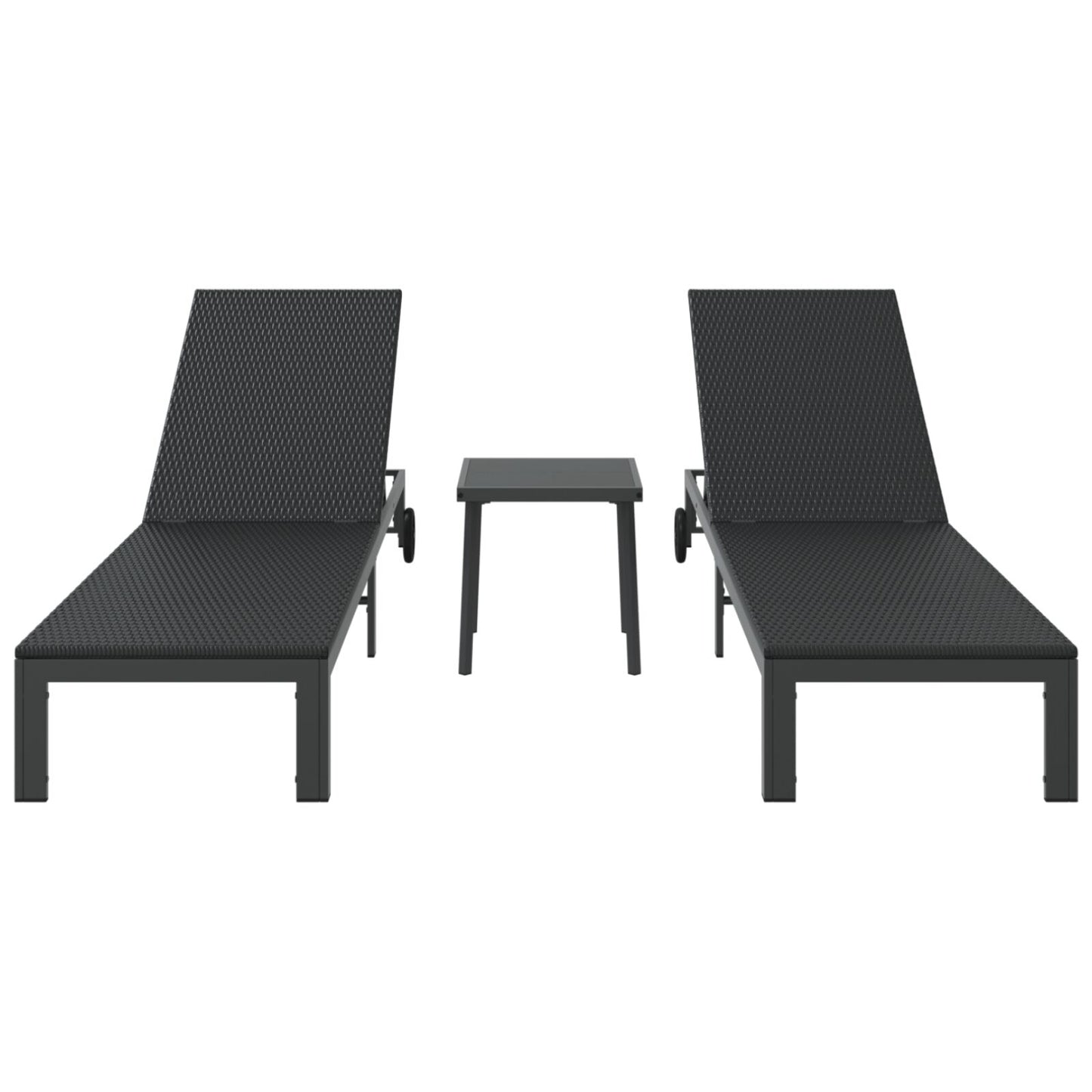 Solsenger 2 Stk Med Hjul Og Bord Svart Poly Rattan