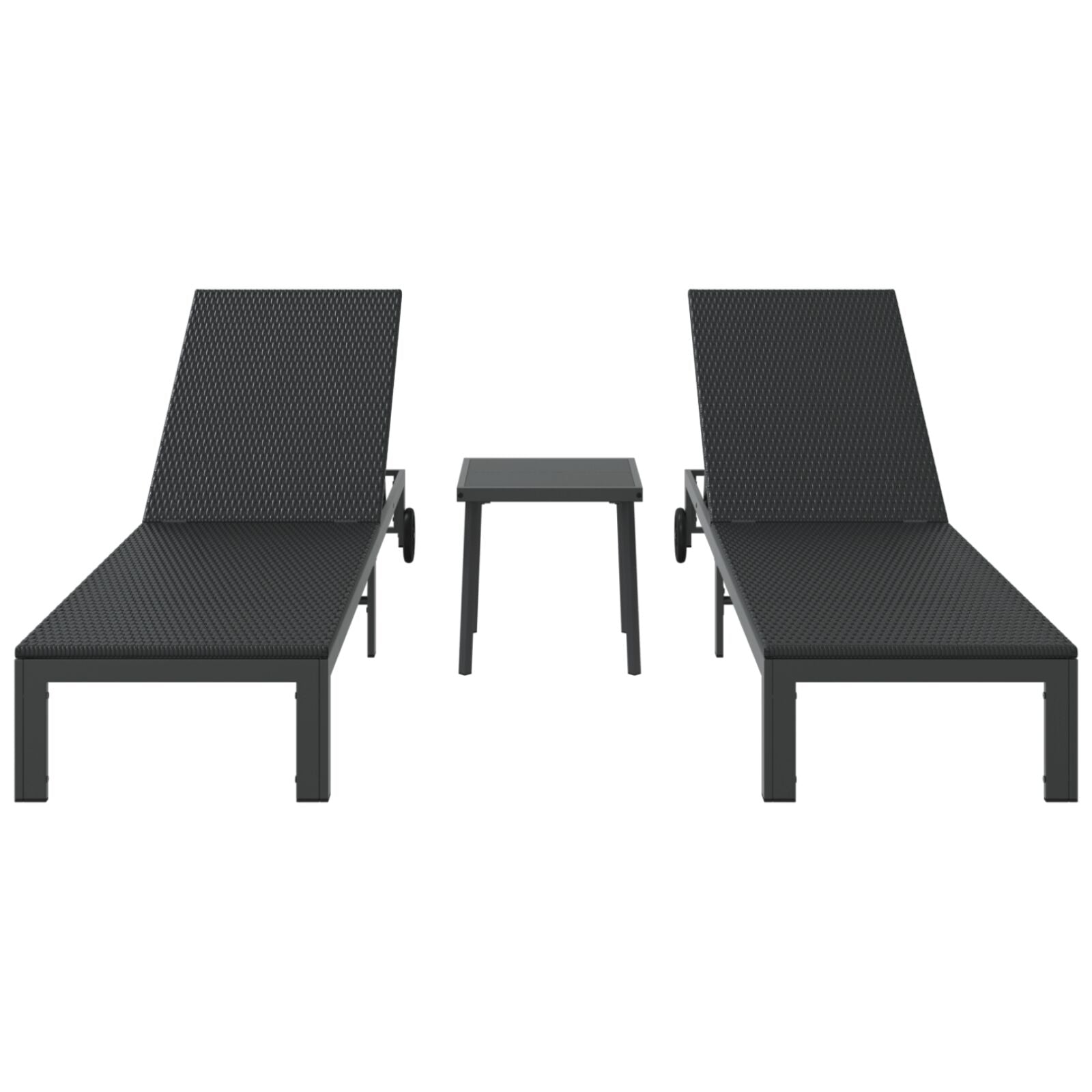 Solsenger 2 Stk Med Hjul Og Bord Svart Poly Rattan