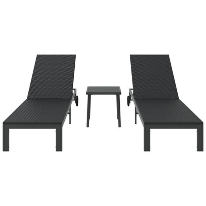 Solsenger 2 Stk Med Hjul Og Bord Svart Poly Rattan