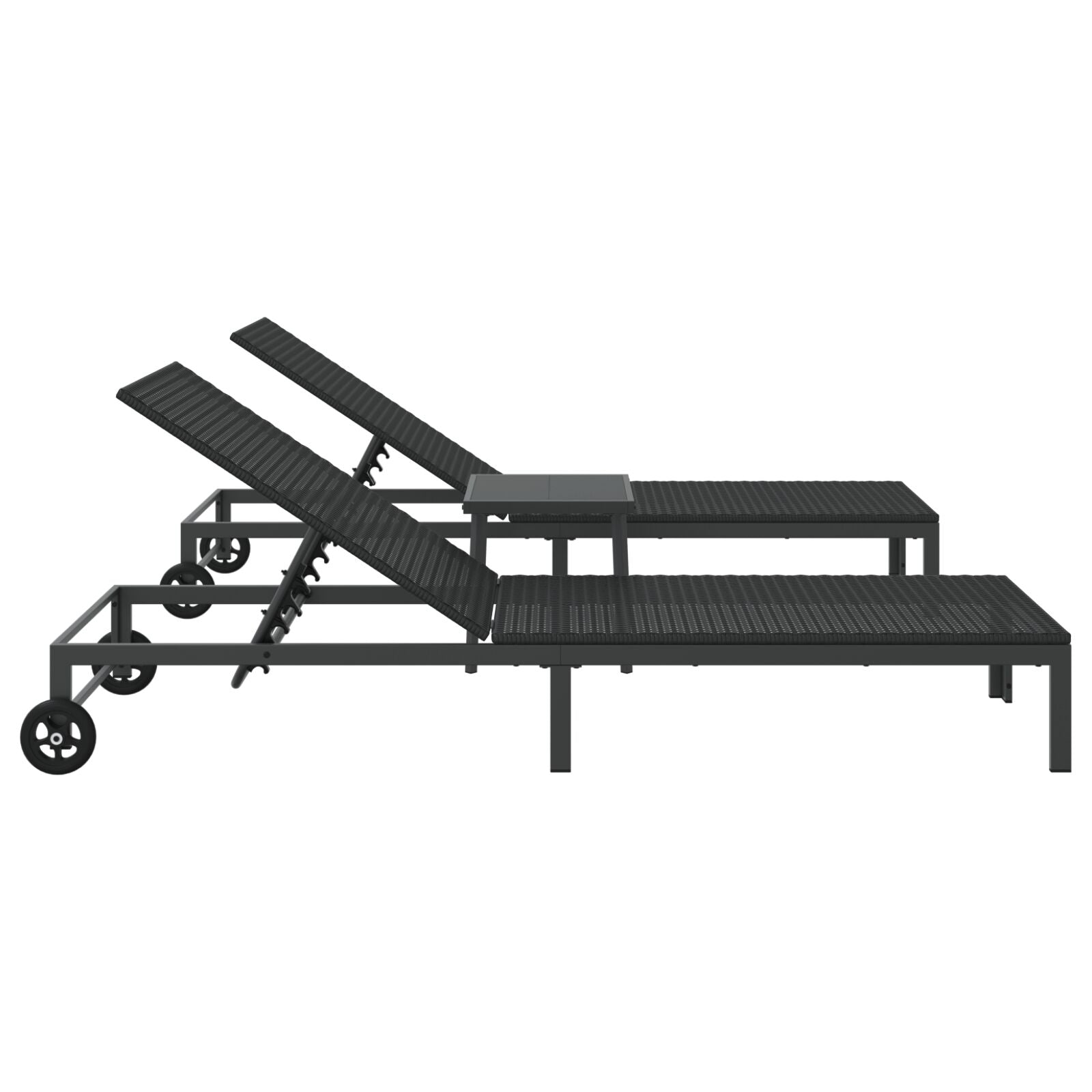 Solsenger 2 Stk Med Hjul Og Bord Svart Poly Rattan