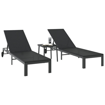 Solsenger 2 Stk Med Hjul Og Bord Svart Poly Rattan