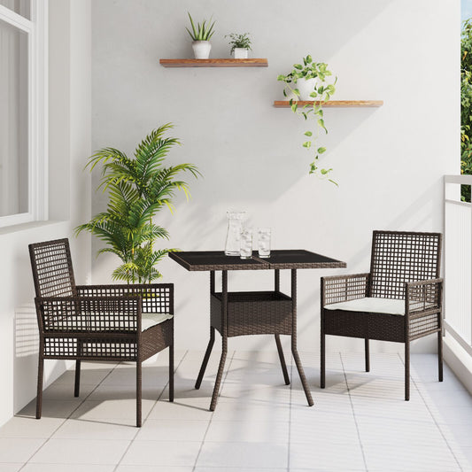 3 Delt Hage Spisebordsett Brun Poly Rattan