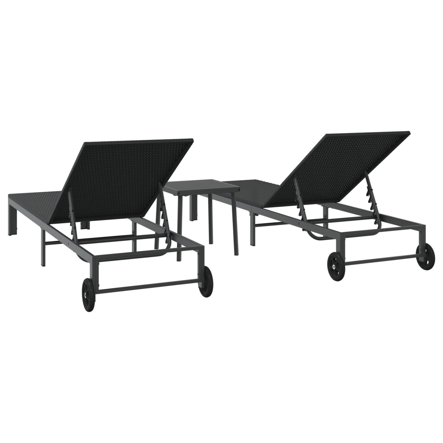 Solsenger 2 Stk Med Hjul Og Bord Svart Poly Rattan