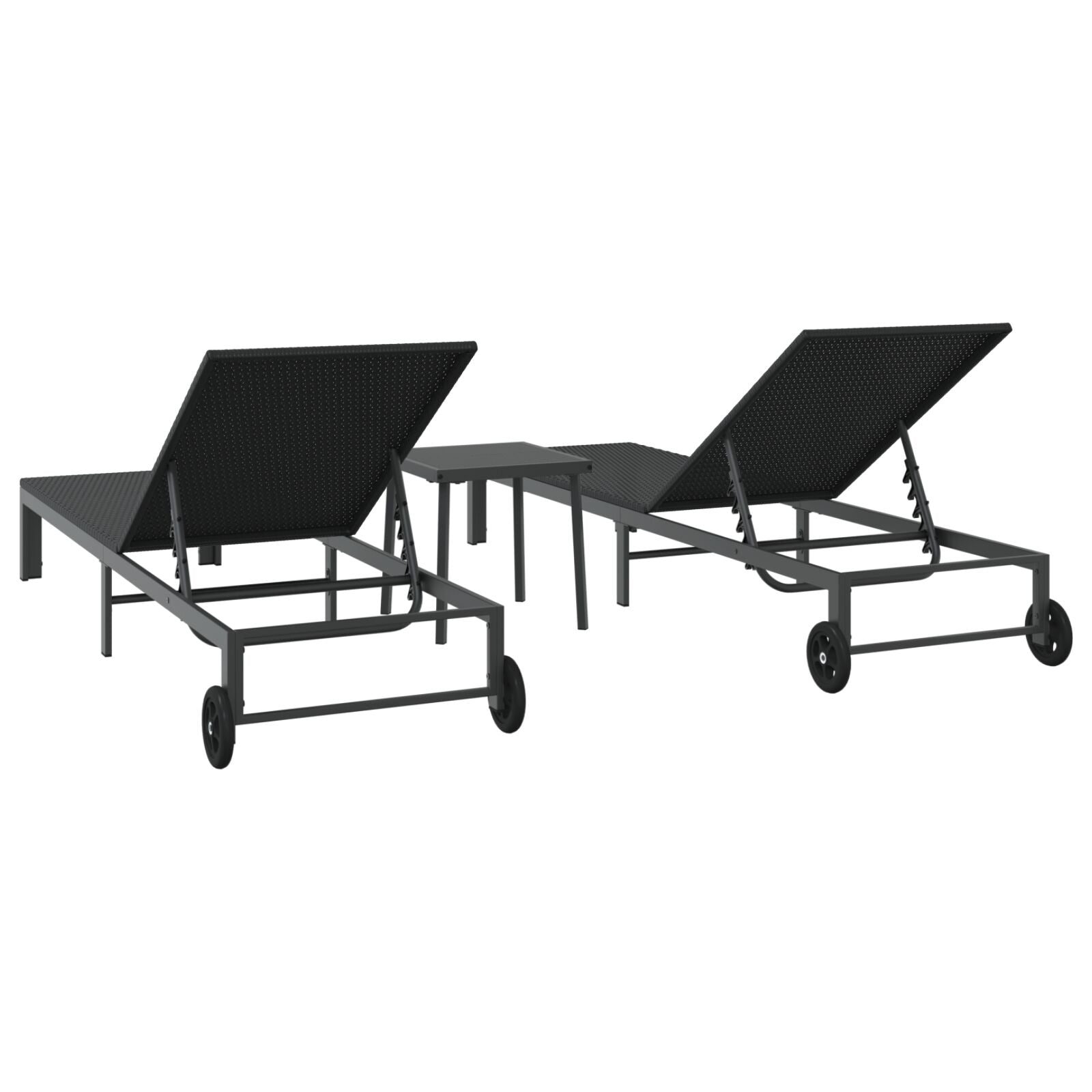 Solsenger 2 Stk Med Hjul Og Bord Svart Poly Rattan