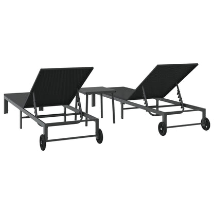 Solsenger 2 Stk Med Hjul Og Bord Svart Poly Rattan