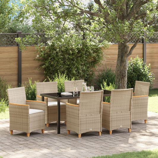 7 Deler Hage Dining-Sett Med Puter Beige Polyrotting