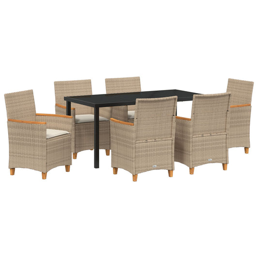 7 Deler Hage Dining-Sett Med Puter Beige Polyrotting