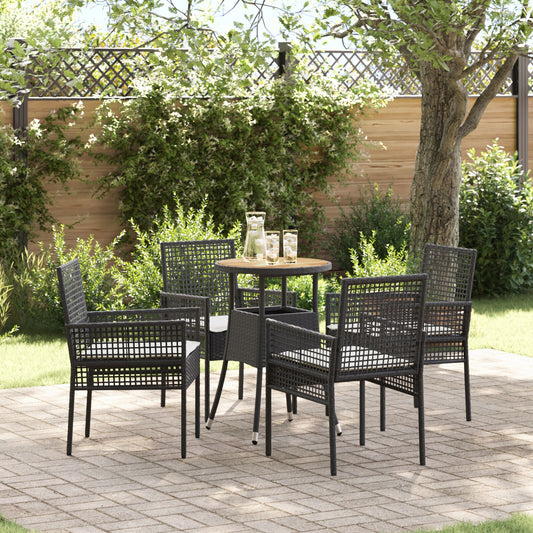 Spisemøbelsett Set Med 5 Svart Rattan, Polyester Holdbar