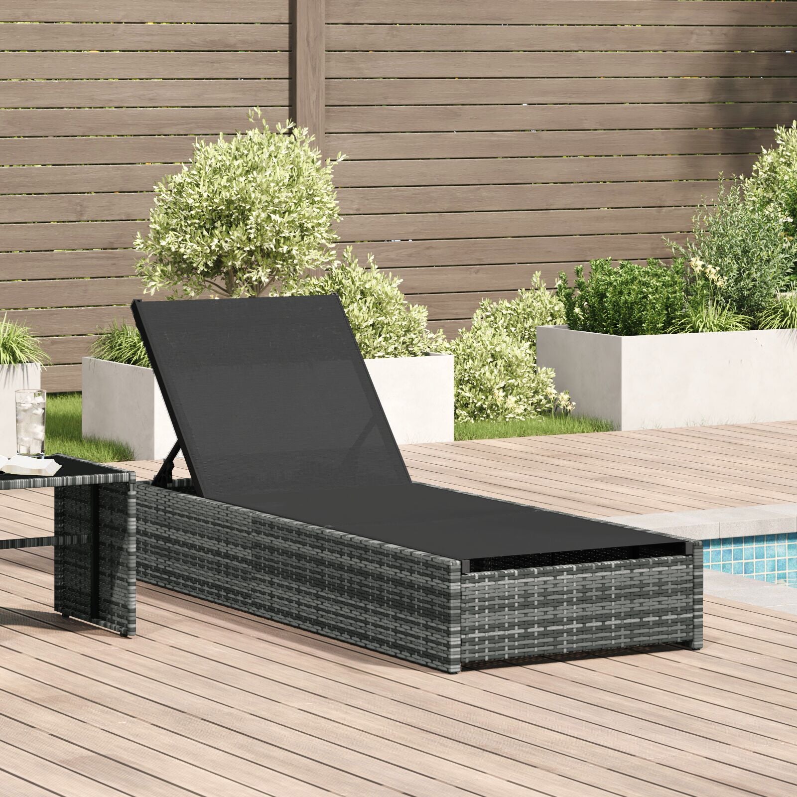 Solstol Grå 60X200X27 Cm Poly Rattan