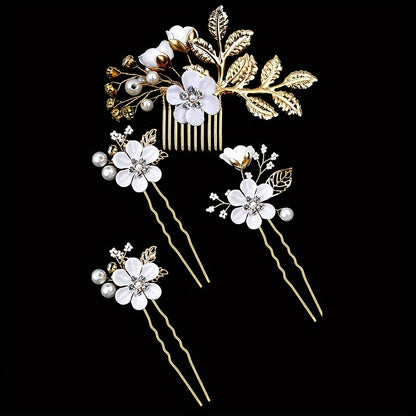 4pcs Pearl & Rhinestone Bridal Hair Clips – Elegant Wedding Accessories