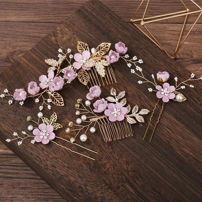 5pcs Vintage Pearl & Rhinestone Hairpins – Elegant Bridal Accessories