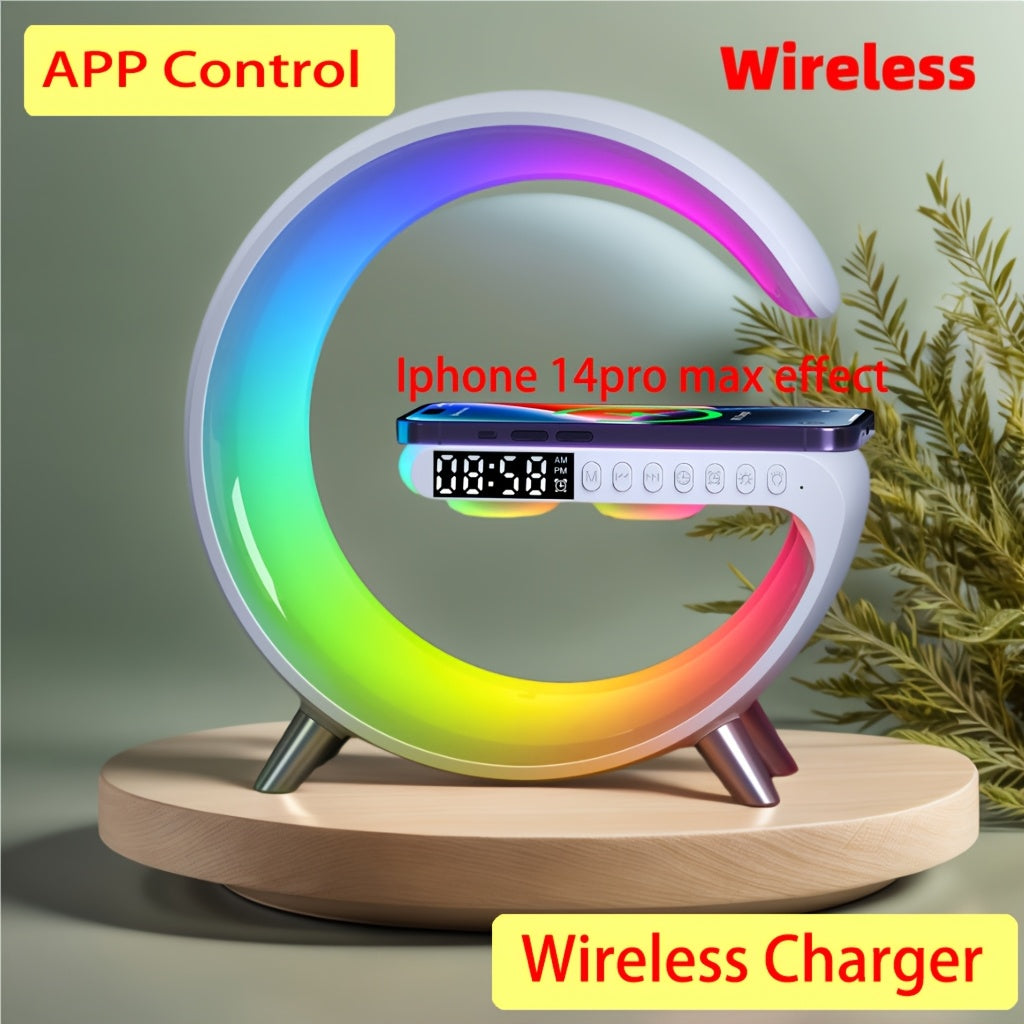 4-in-1 Wireless Charger Stand – Alarm Clock, Speaker & APP-controlled RGB Light