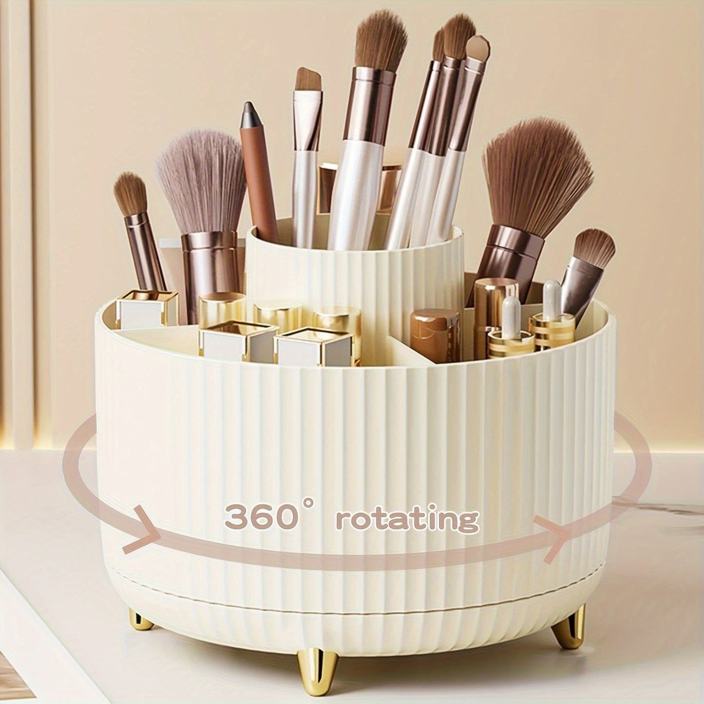 360° Rotating Makeup Brush Organizer – Large Capacity Storage Box