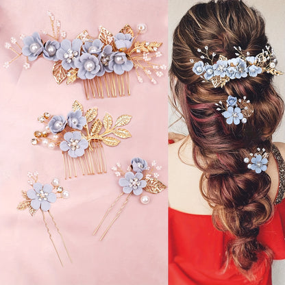 4pcs Bridal Crystal & Pearl Hair Clips – Elegant Wedding Accessories