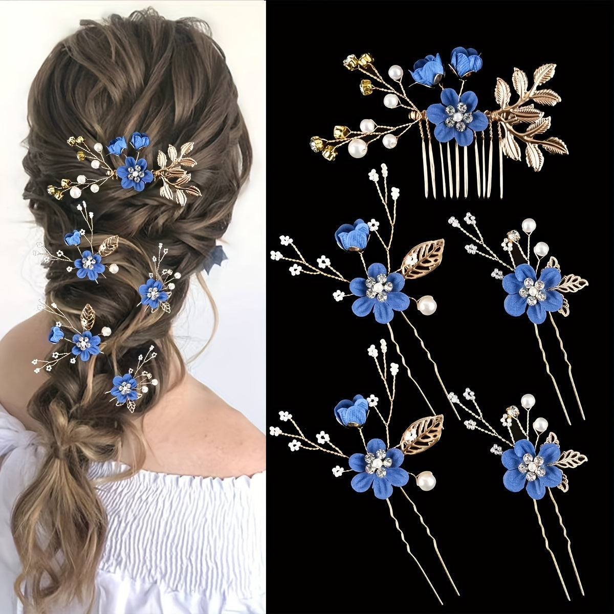 5pcs Elegant Bridal Hairpins – Floral & Pearl Wedding Accessories