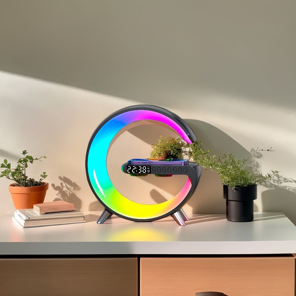 4-in-1 Wireless Charger Stand – Alarm Clock, Speaker & APP-controlled RGB Light