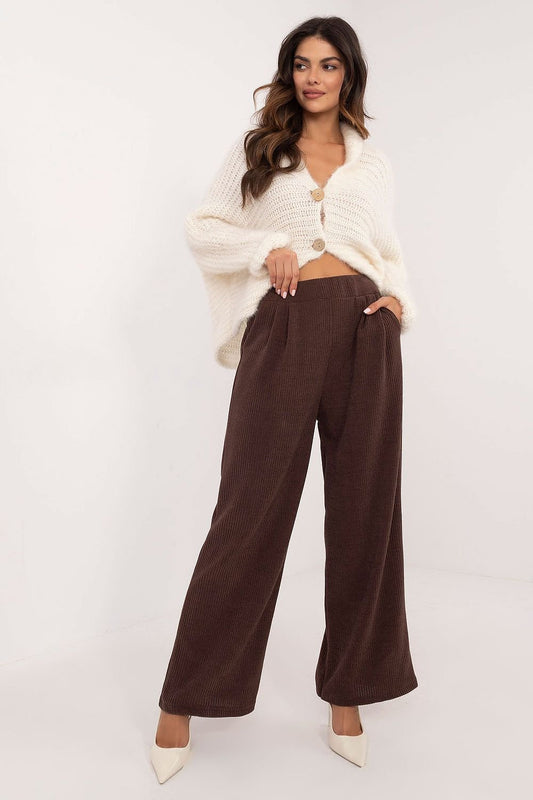 Ribbed Fabric Pants by Italy Moda brown / one-size-fits-all MAHYSTYLE