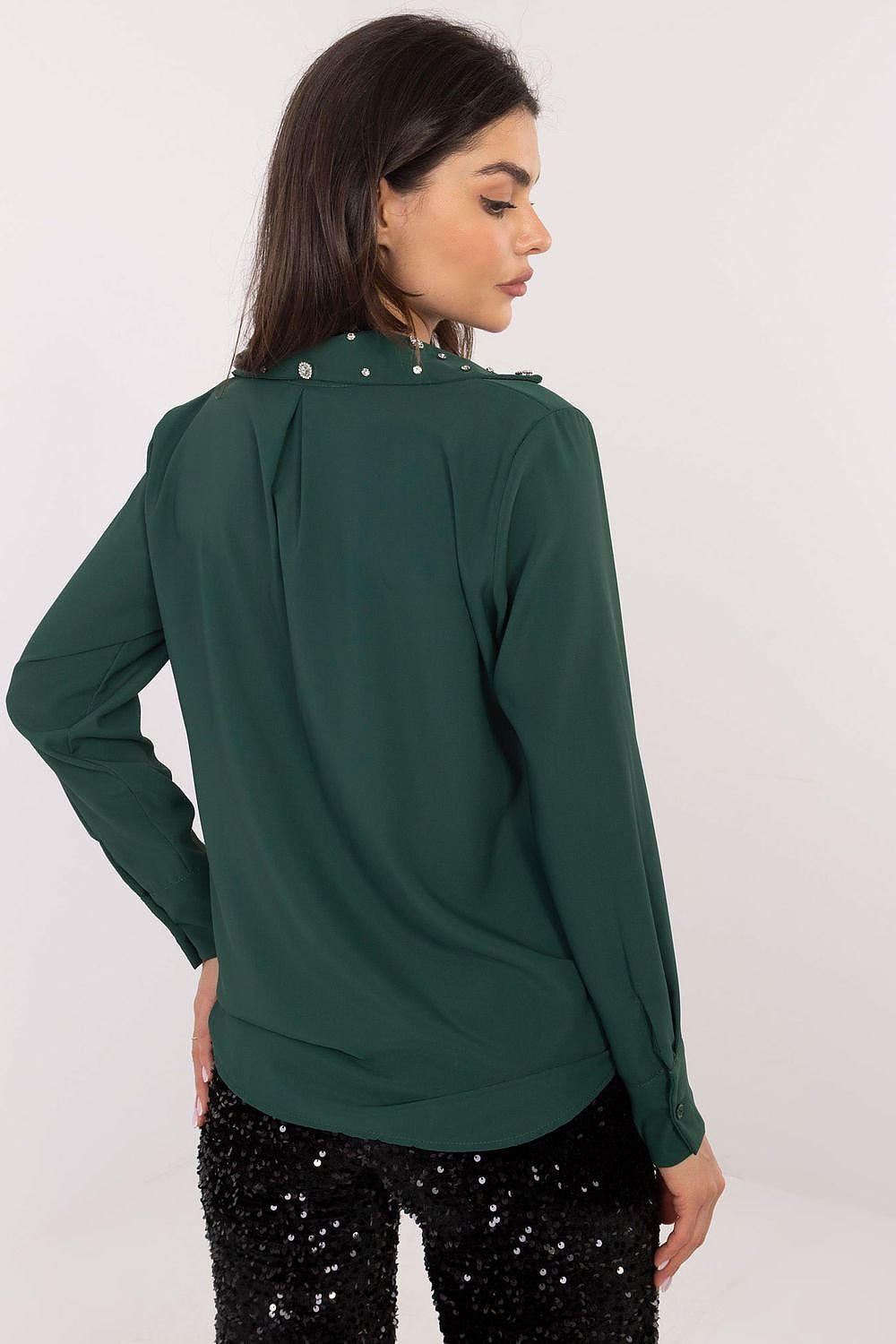 Classic Shirt with Zircon-Accented Collar